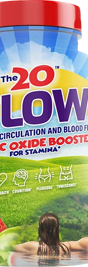 The 20 FLOW nitric oxide booster supplement bottle, 60 capsules
